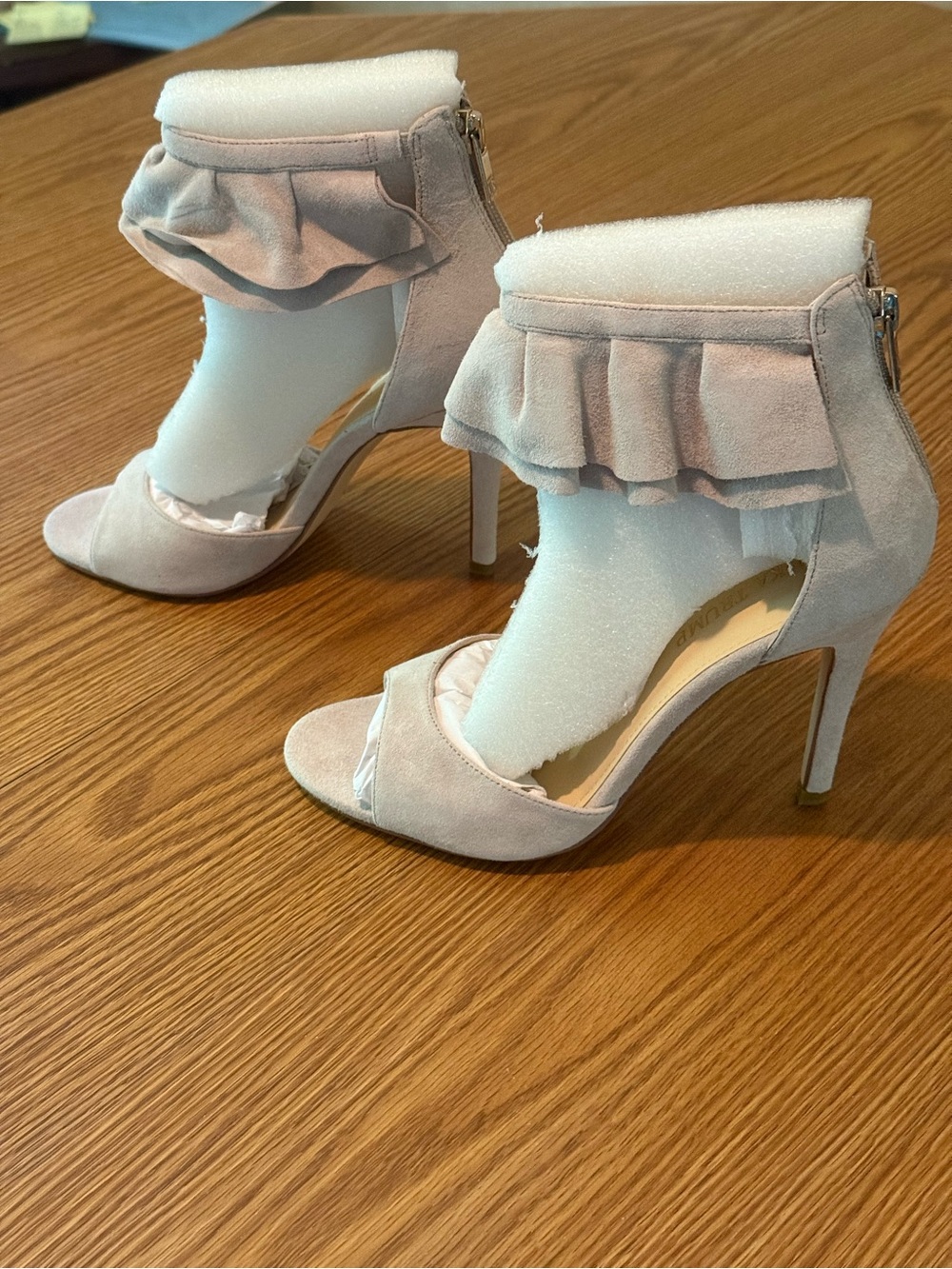 Ivanka Trump Ruffle Ankle-Strap High Heels - Light Pink